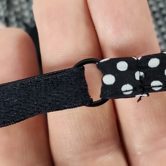 La Senza White Polka Dot Black Red Bow Adjustable Strap Stretchy Lace Size Large - Picture 9 of 14